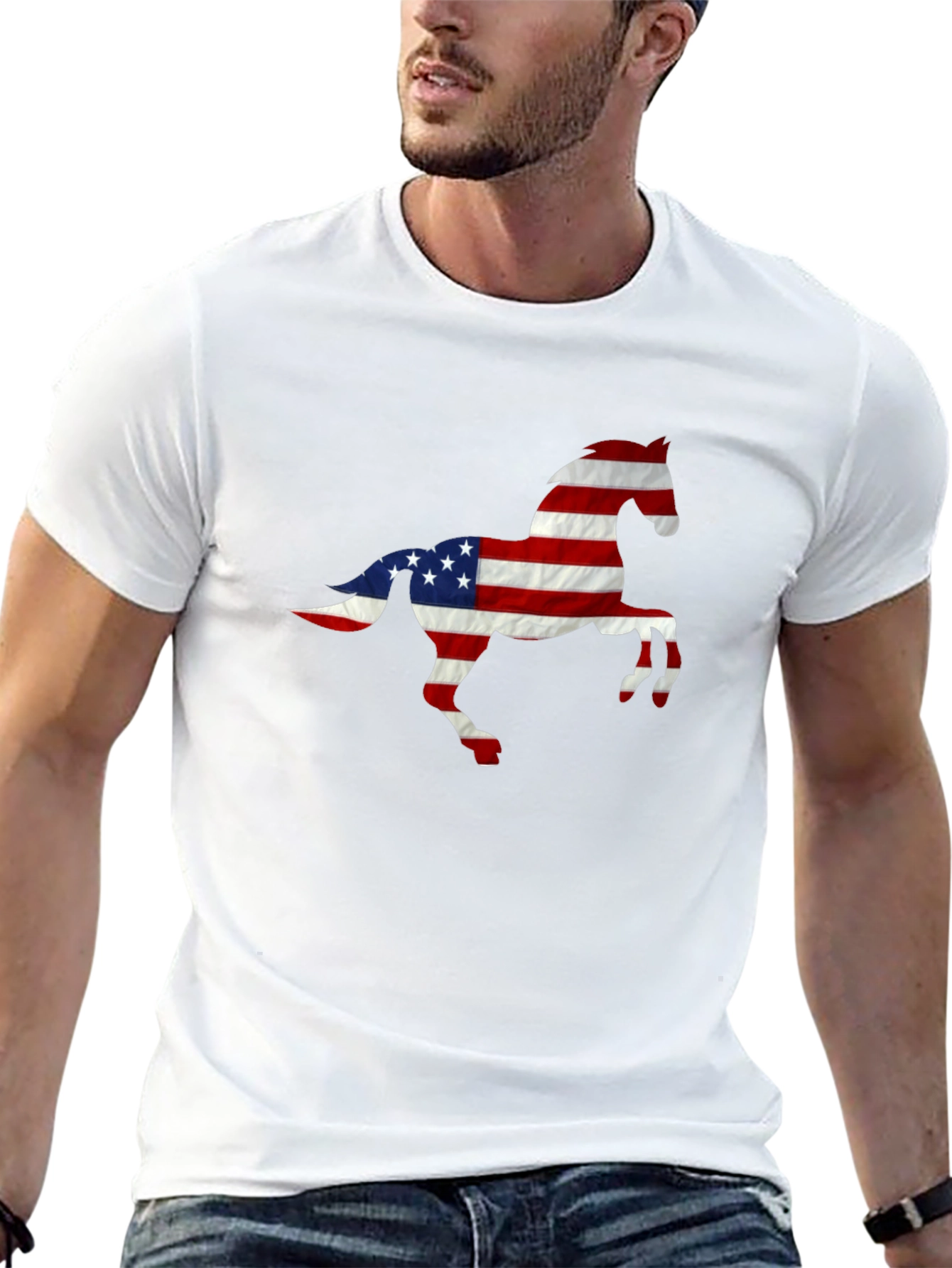 American Flag Horse Graphic Tee - Patriotic Style