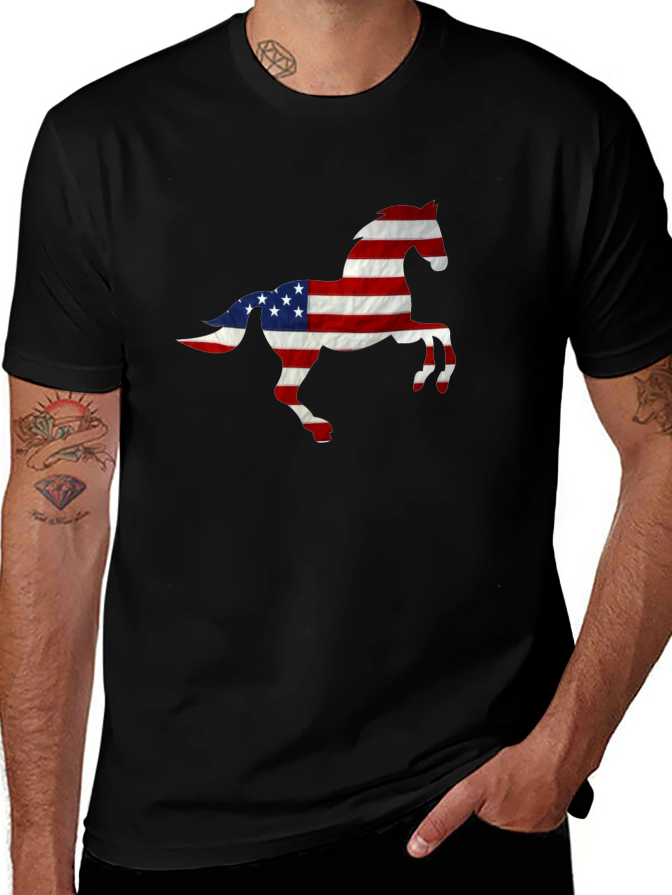 American Flag Horse Graphic Tee - Patriotic Style
