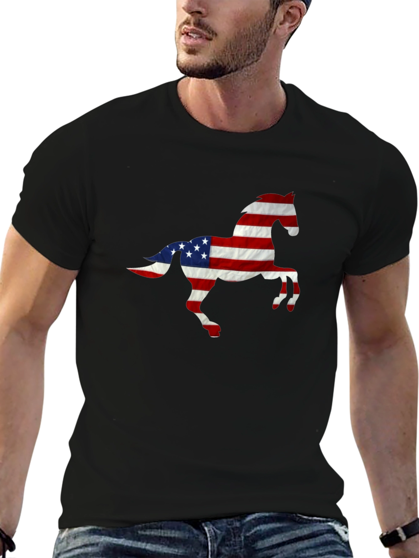 American Flag Horse Graphic Tee - Patriotic Style