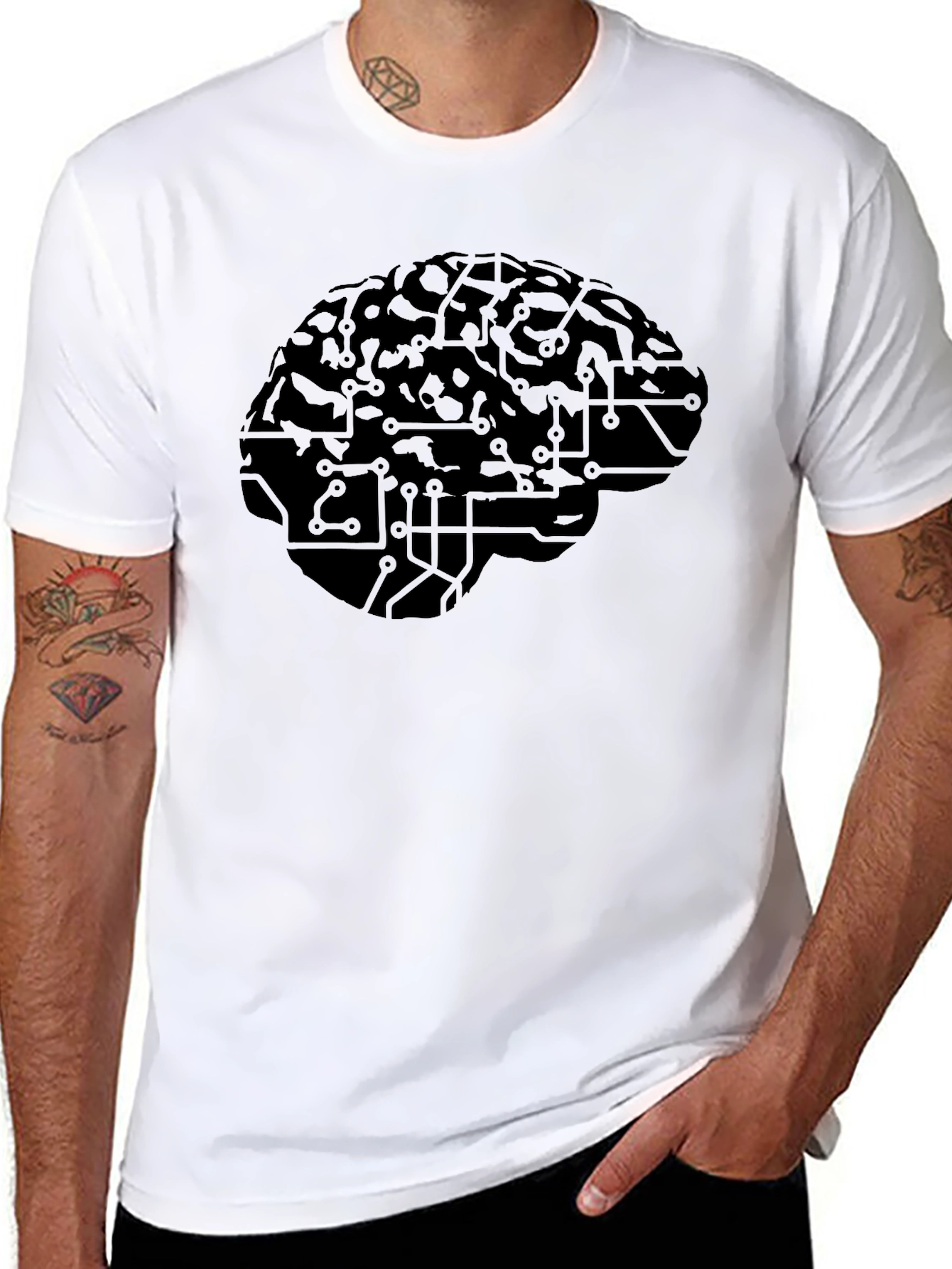 Brain Circuitry Graphic Tee - Black Cotton Casual T-Shirt