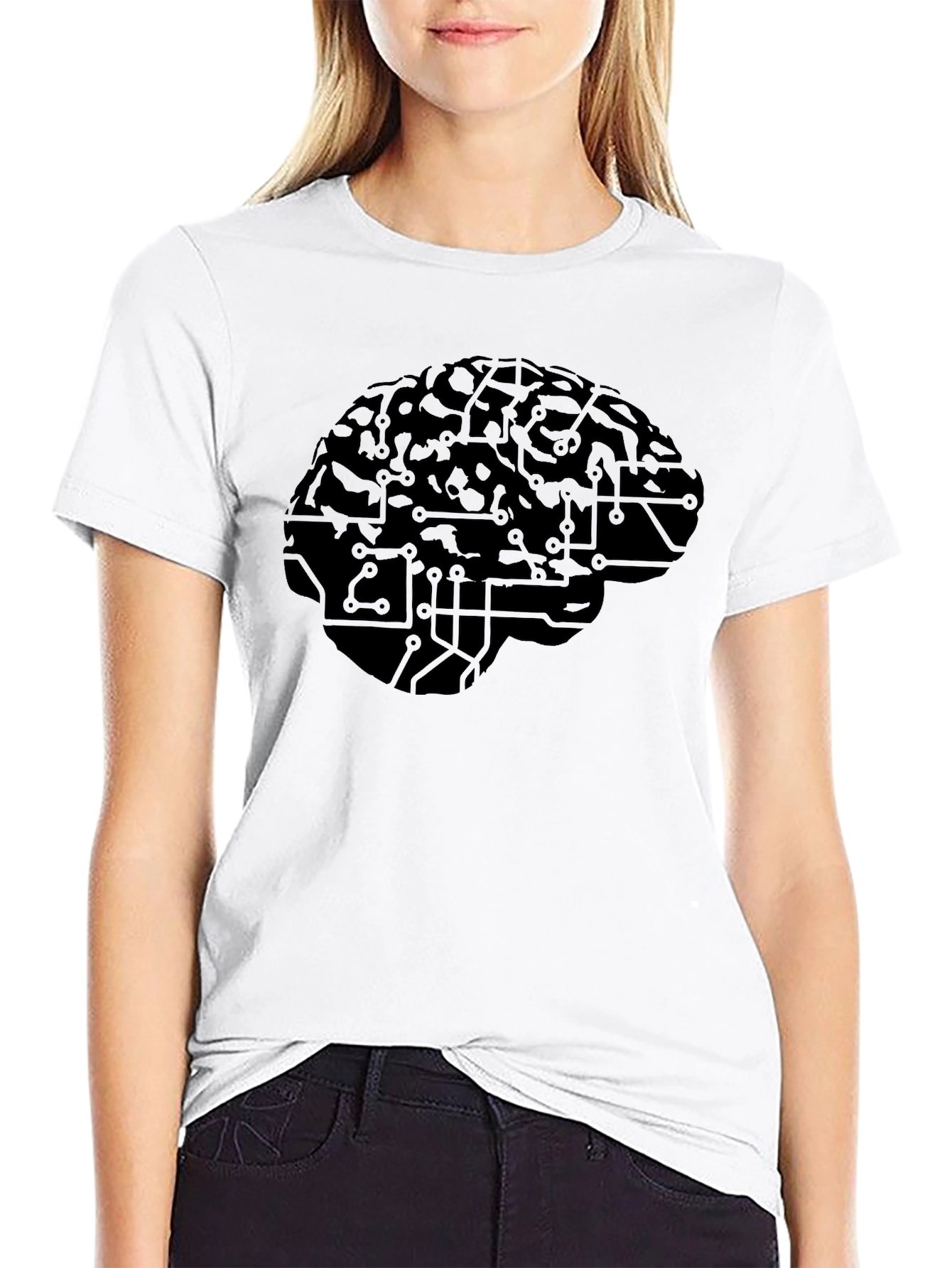 Brain Circuitry Graphic Tee - Black Cotton Casual T-Shirt
