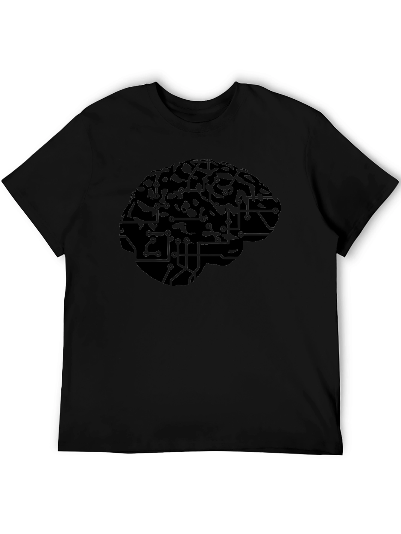 Brain Circuitry Graphic Tee - Black Cotton Casual T-Shirt