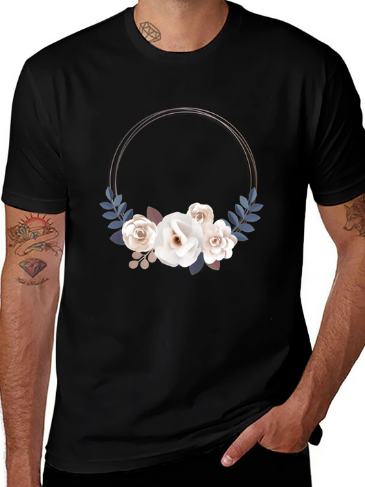 Floral Wreath Graphic Black T-Shirt