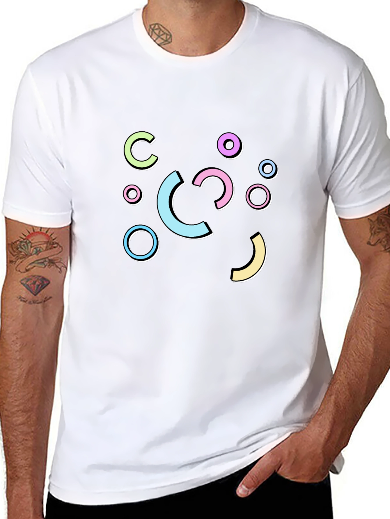 Retro Geometric Graphic Print Black T-Shirt