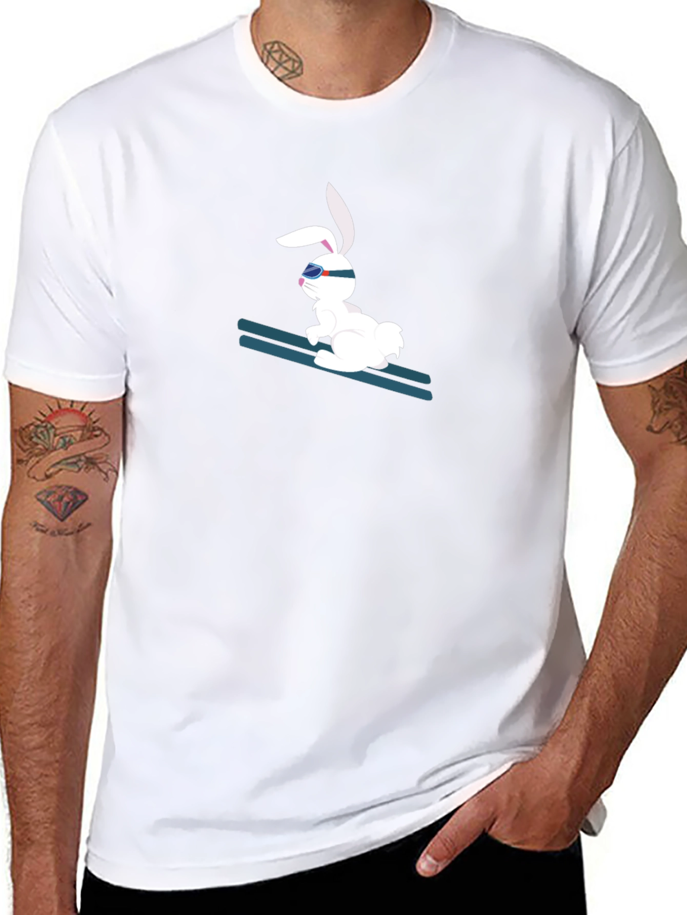 Skiing Bunny Black T-Shirt