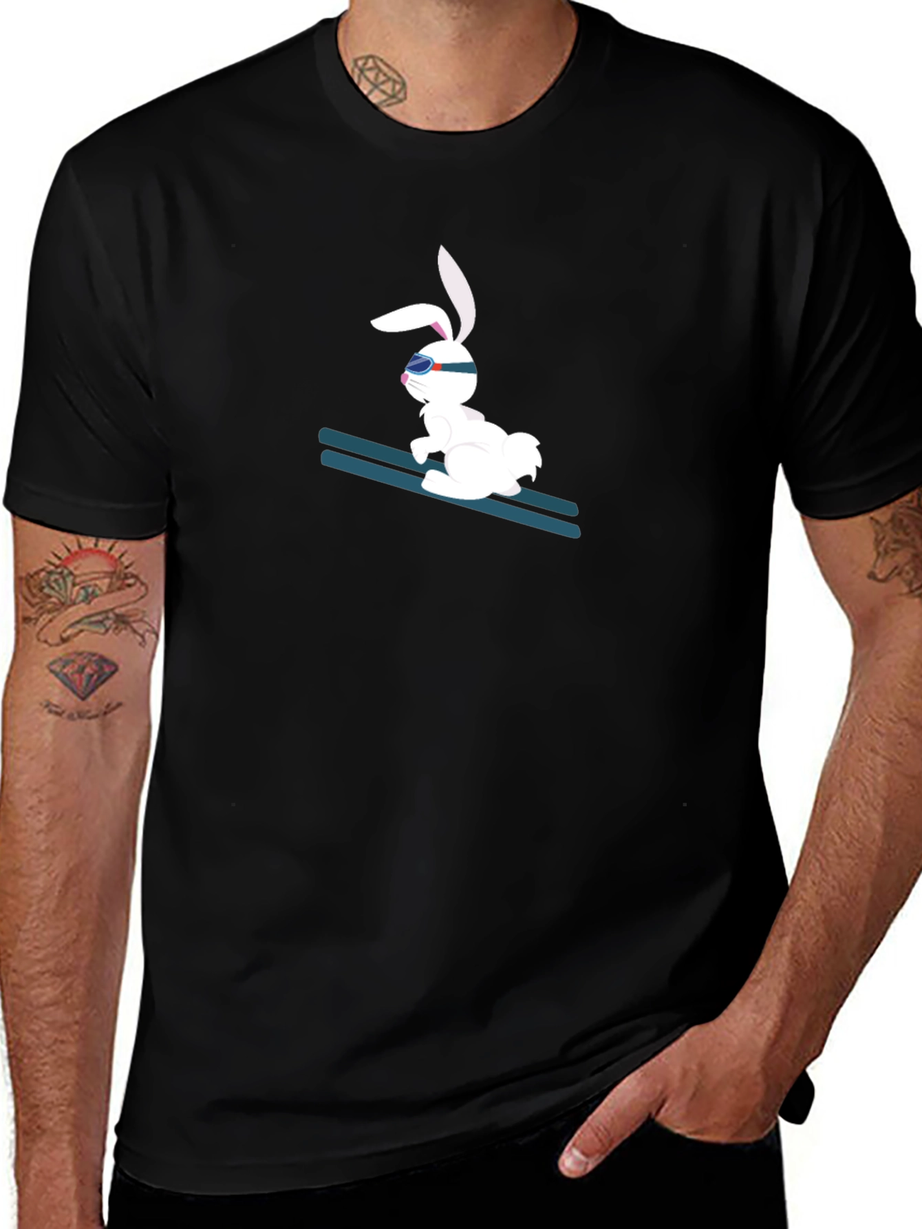 Skiing Bunny Black T-Shirt