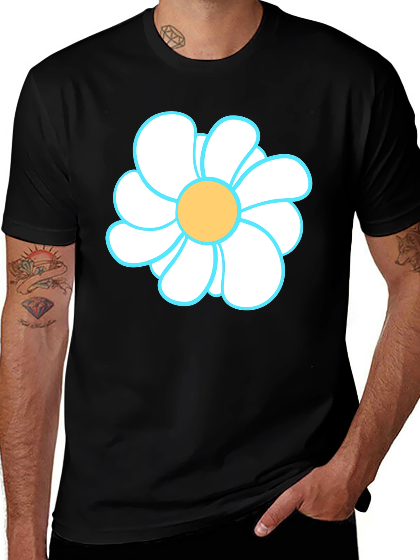 Daisy Graphic Tee - Black Cotton T-Shirt