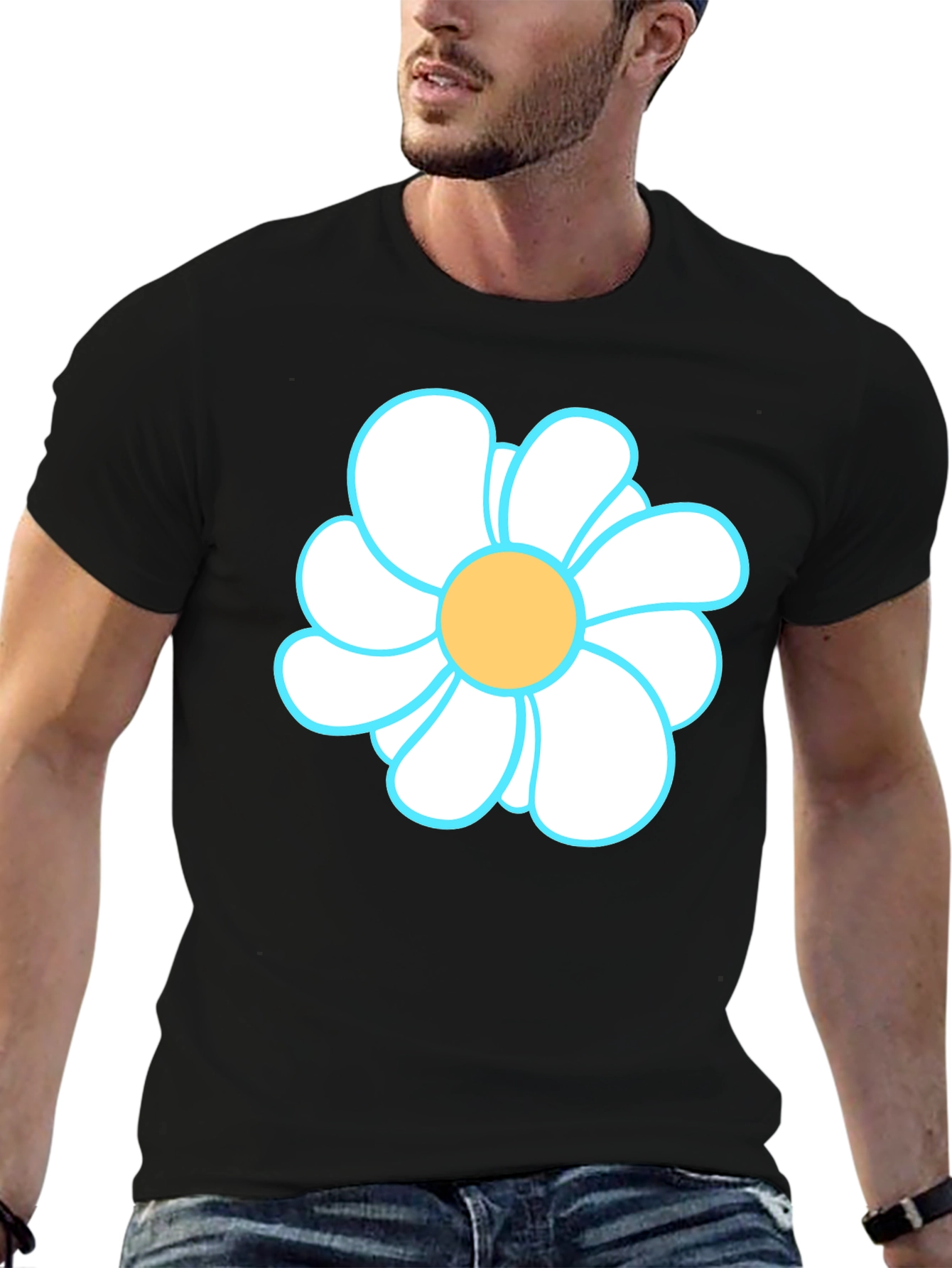 Daisy Graphic Tee - Black Cotton T-Shirt