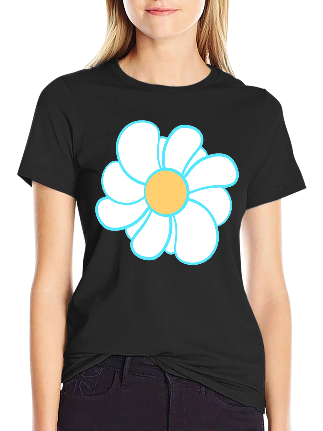 Daisy Graphic Tee - Black Cotton T-Shirt