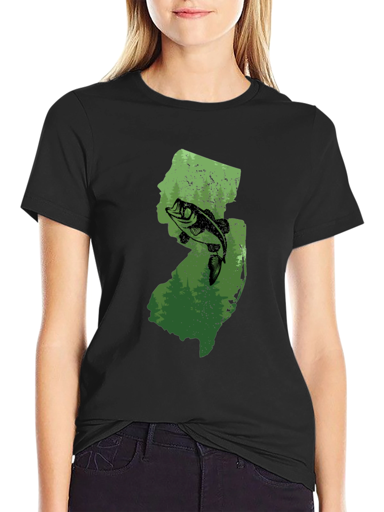 New Jersey Fishing State Pride Black T-Shirt