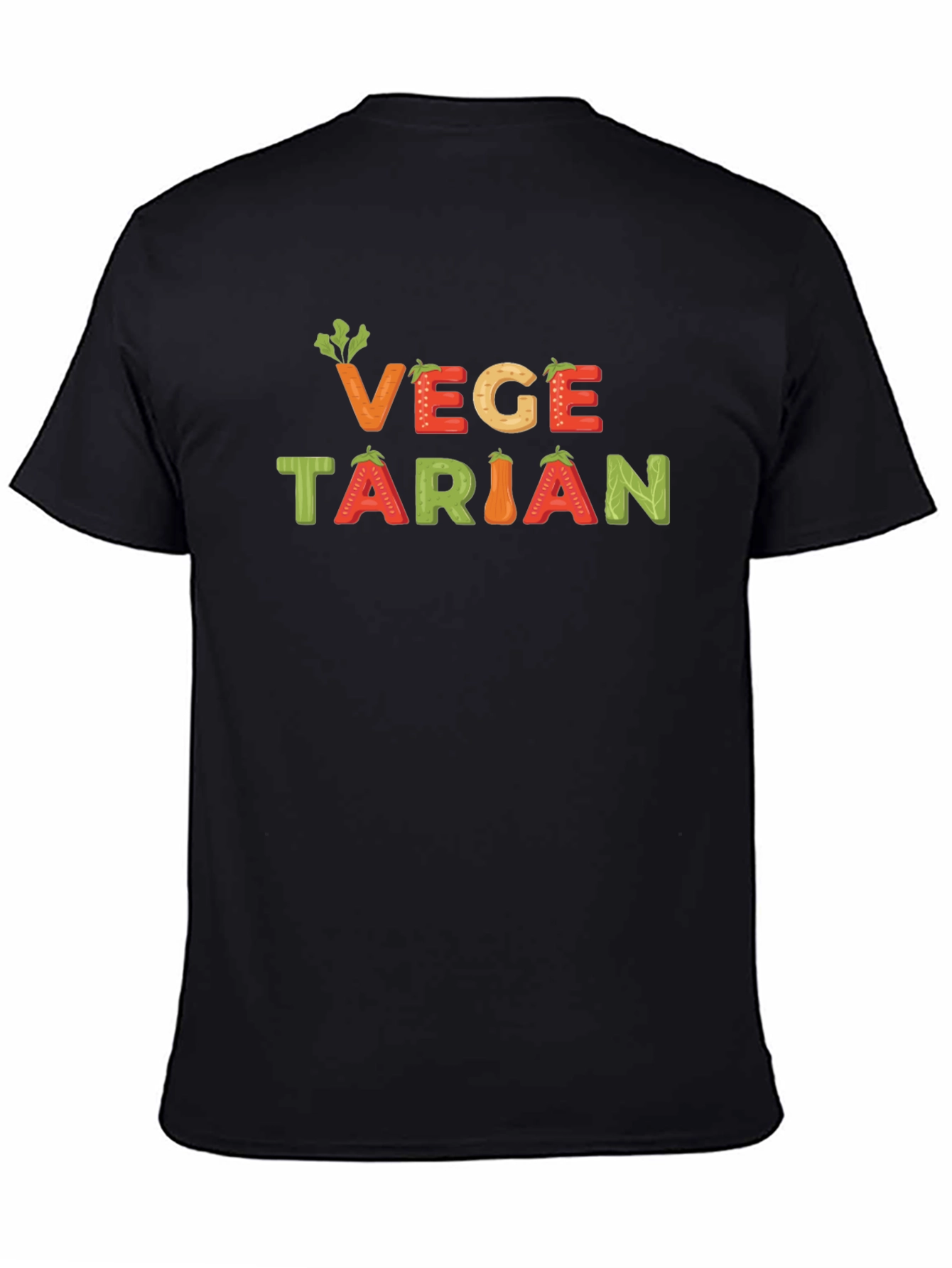 Vegetarian Graphic T-Shirt - Black Crew Neck Tee