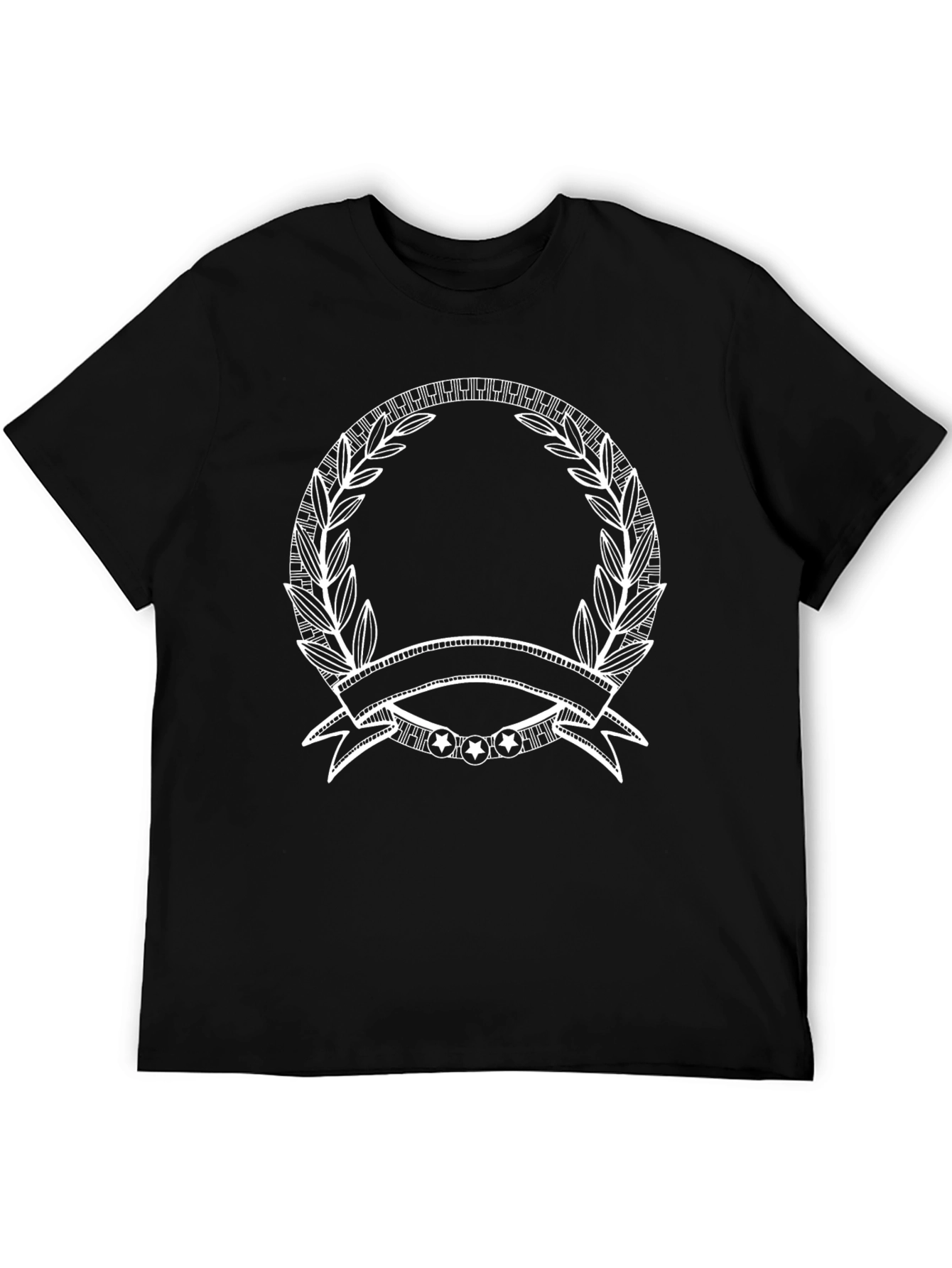 Black T-Shirt with Laurel Wreath Banner Graphic