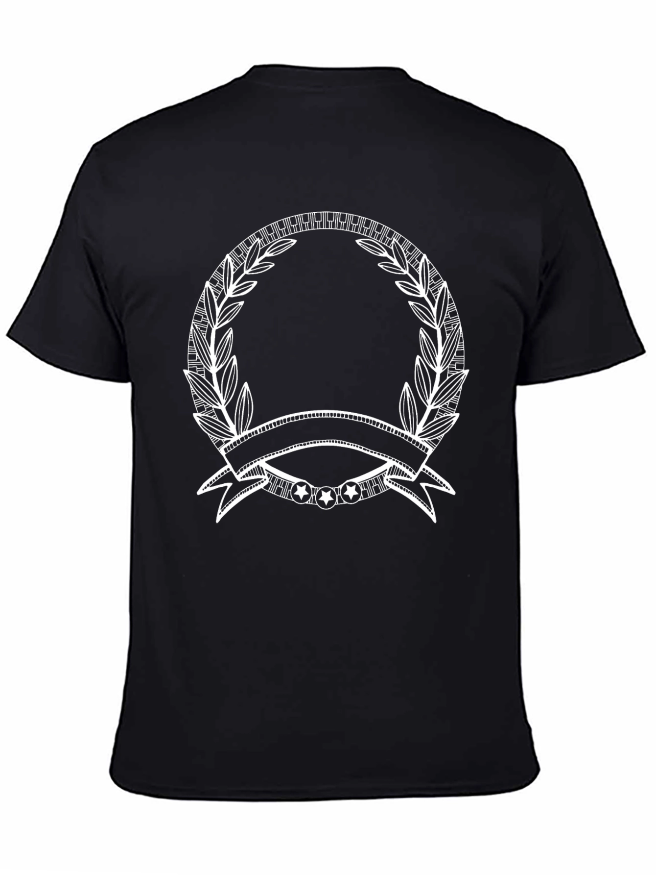 Black T-Shirt with Laurel Wreath Banner Graphic