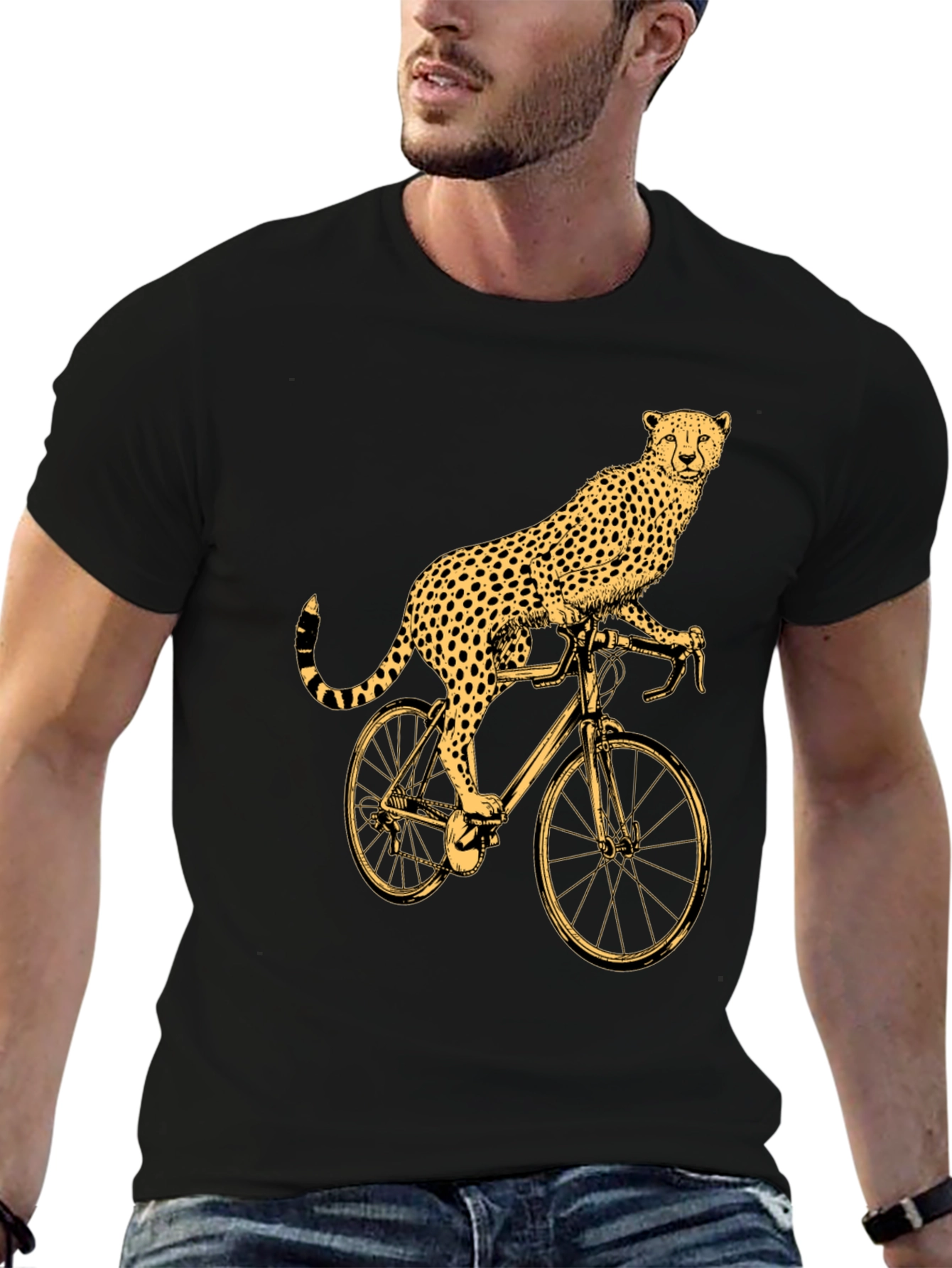 Cheetah Riding Bicycle Graphic T-Shirt