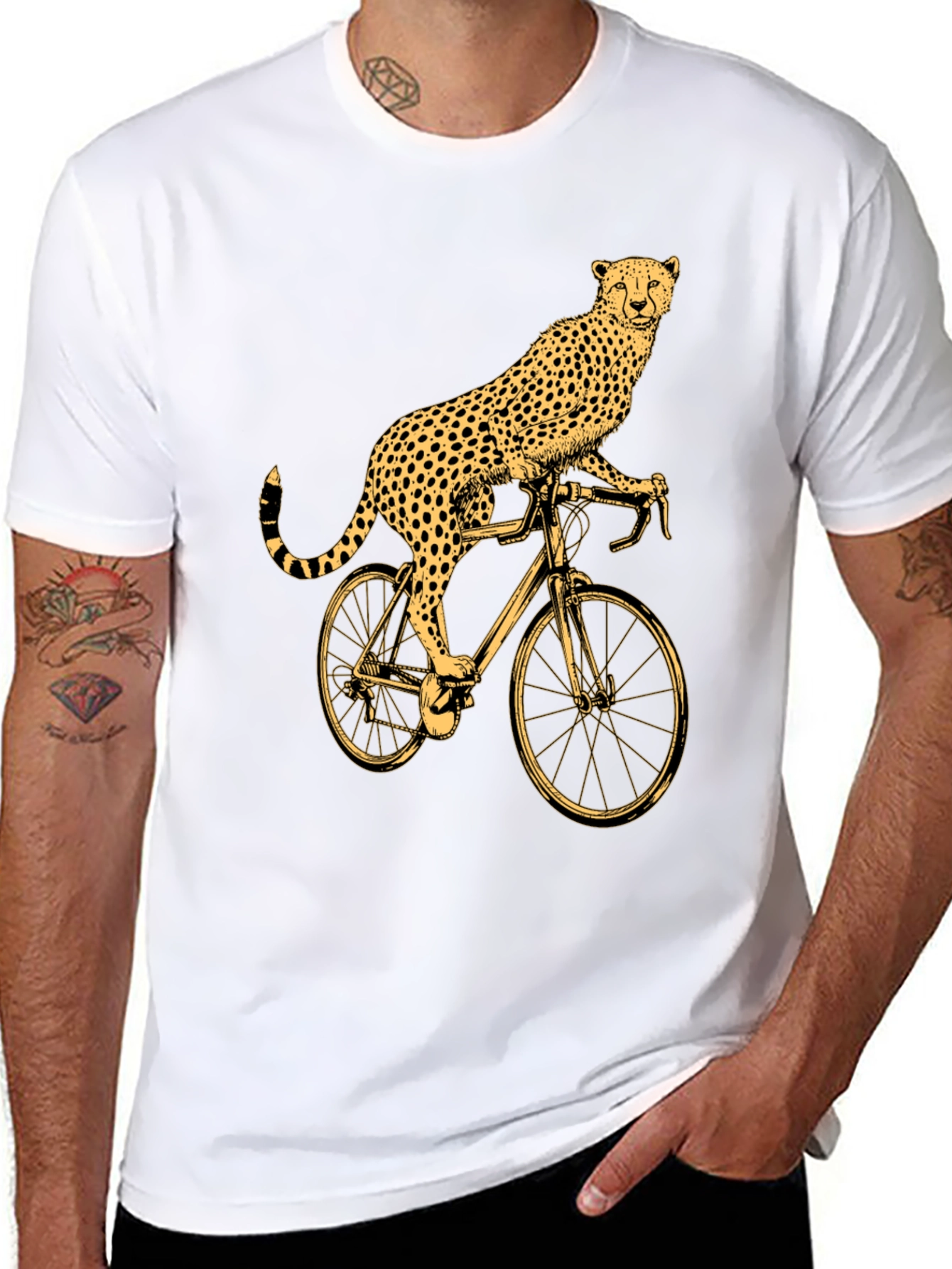 Cheetah Riding Bicycle Graphic T-Shirt
