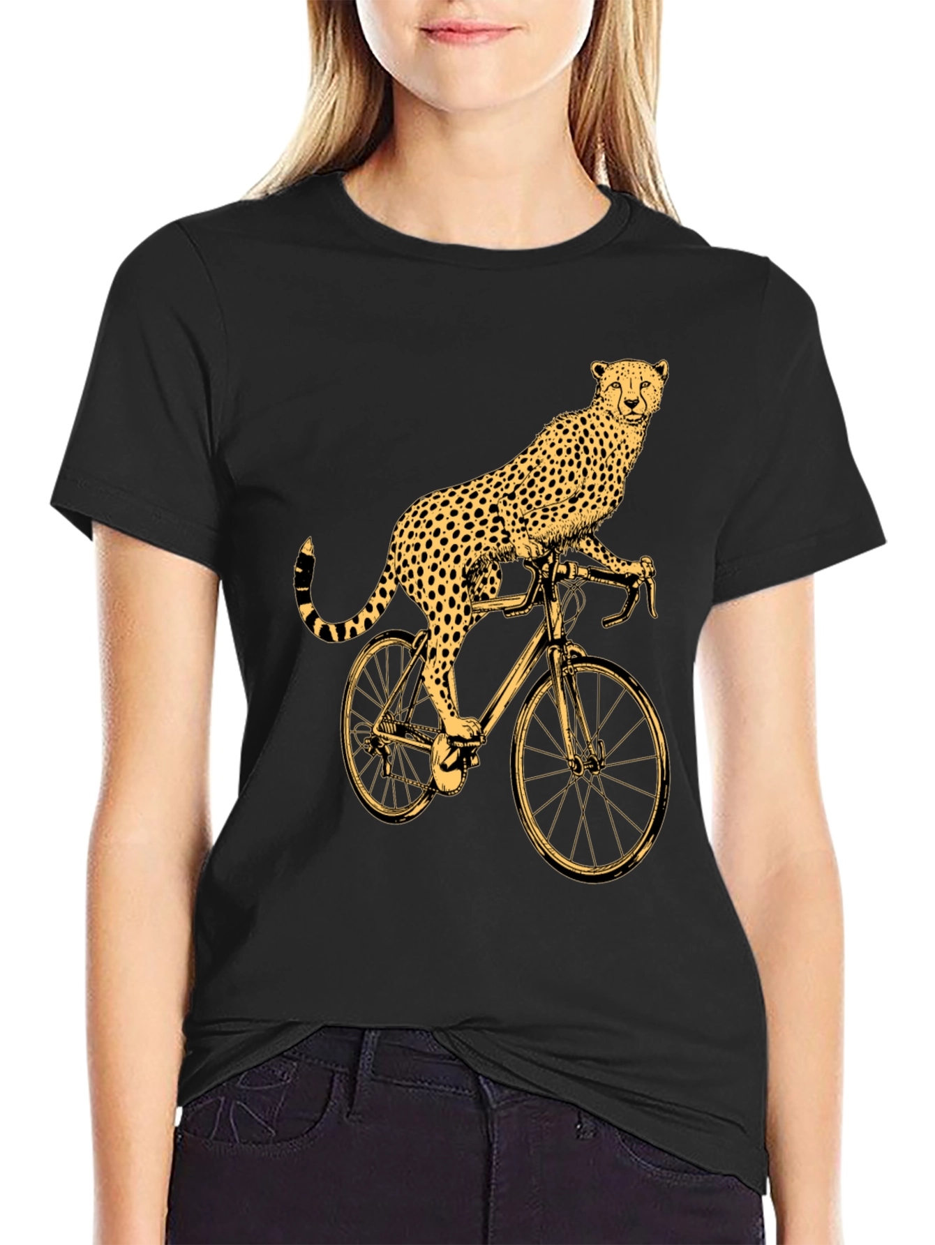 Cheetah Riding Bicycle Graphic T-Shirt