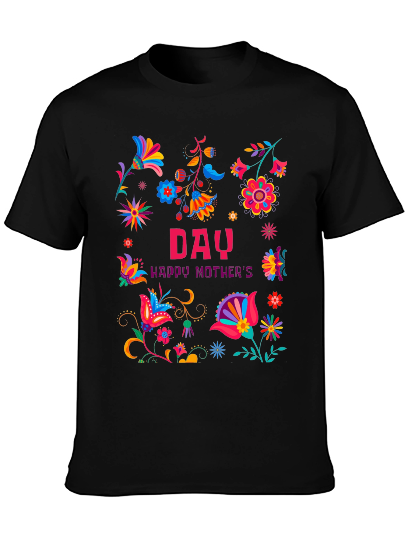 Floral Happy Mothers Day Black T-Shirt