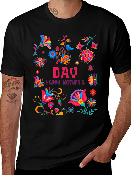 Floral Happy Mothers Day Black T-Shirt