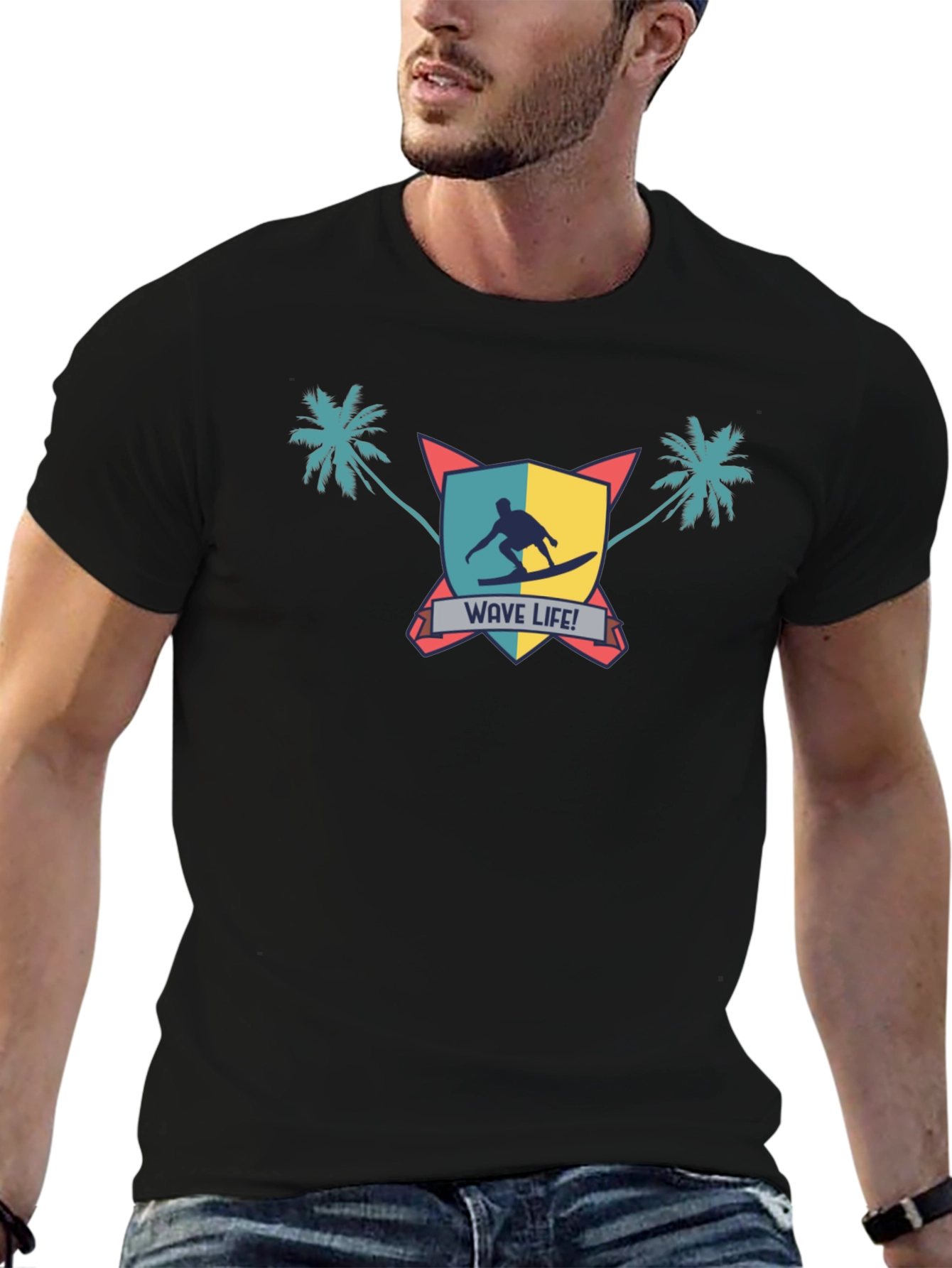 Wave Life Surfer Graphic Tee - Black