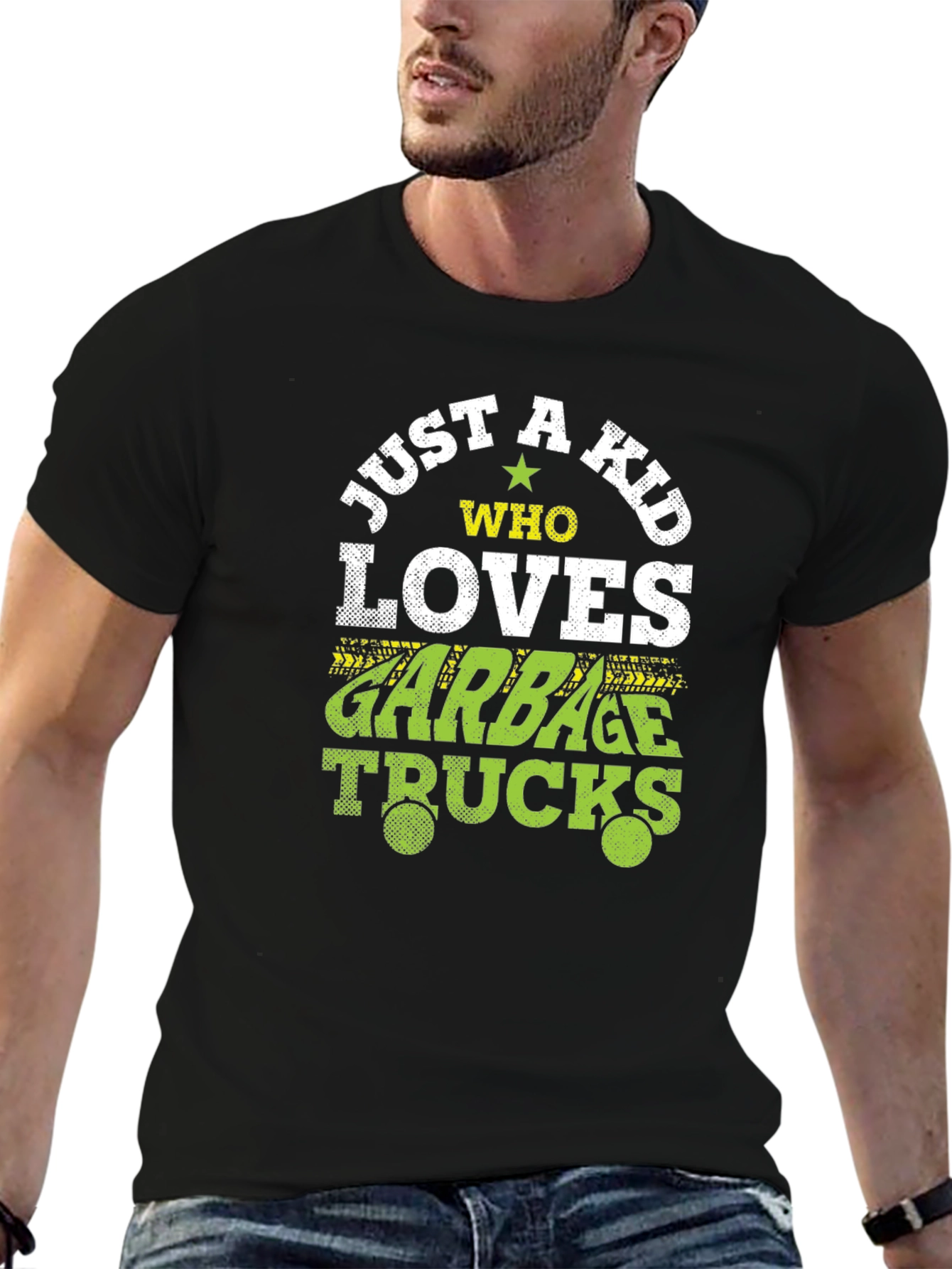 Just A Kid Who Loves Garbage Trucks Black T-Shirt