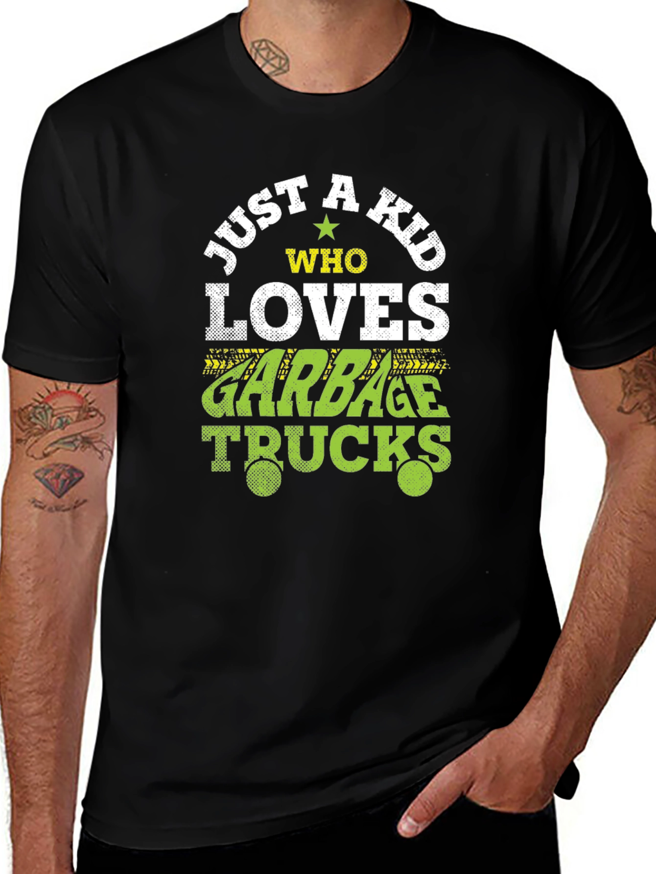 Just A Kid Who Loves Garbage Trucks Black T-Shirt