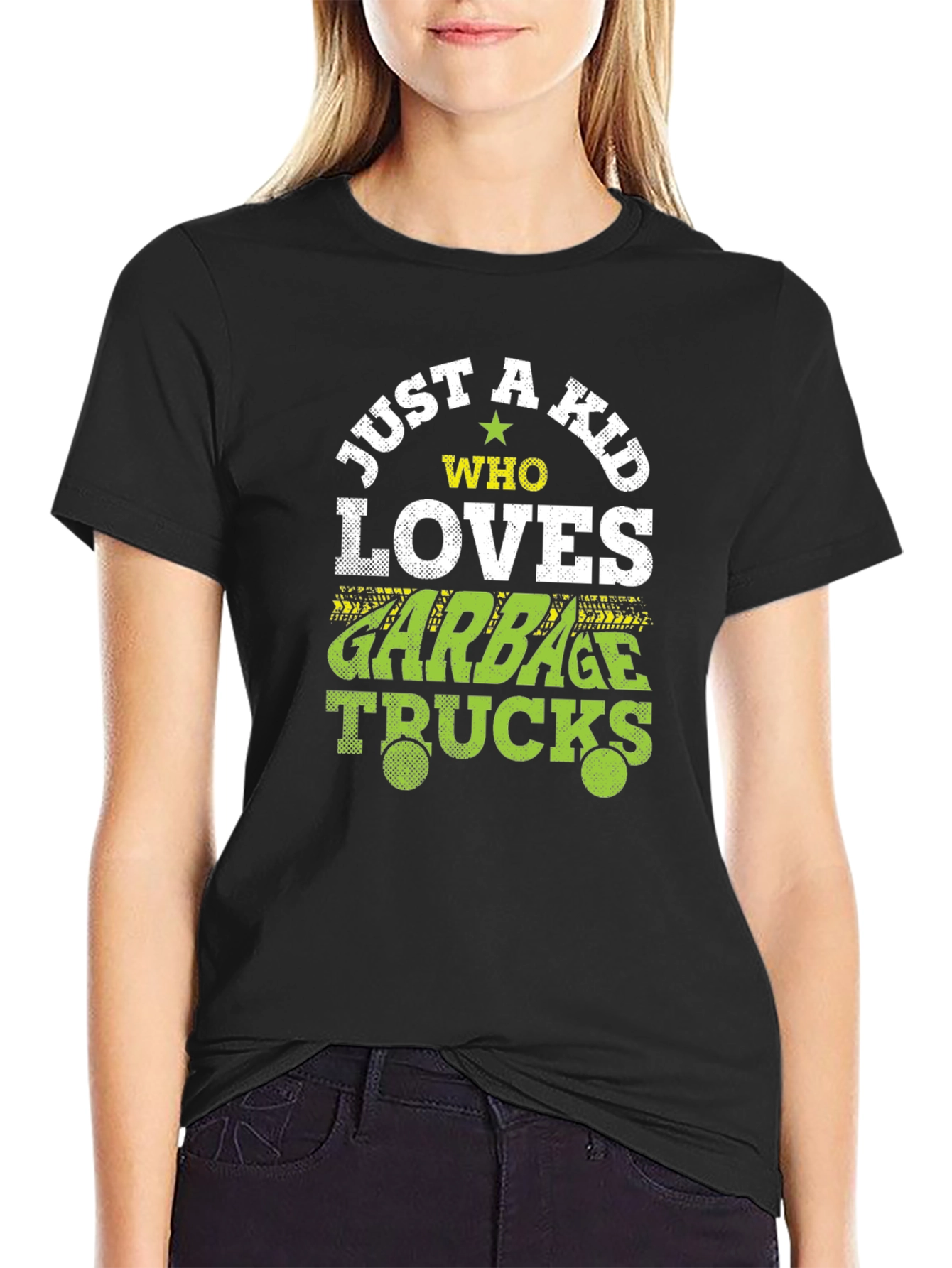 Just A Kid Who Loves Garbage Trucks Black T-Shirt