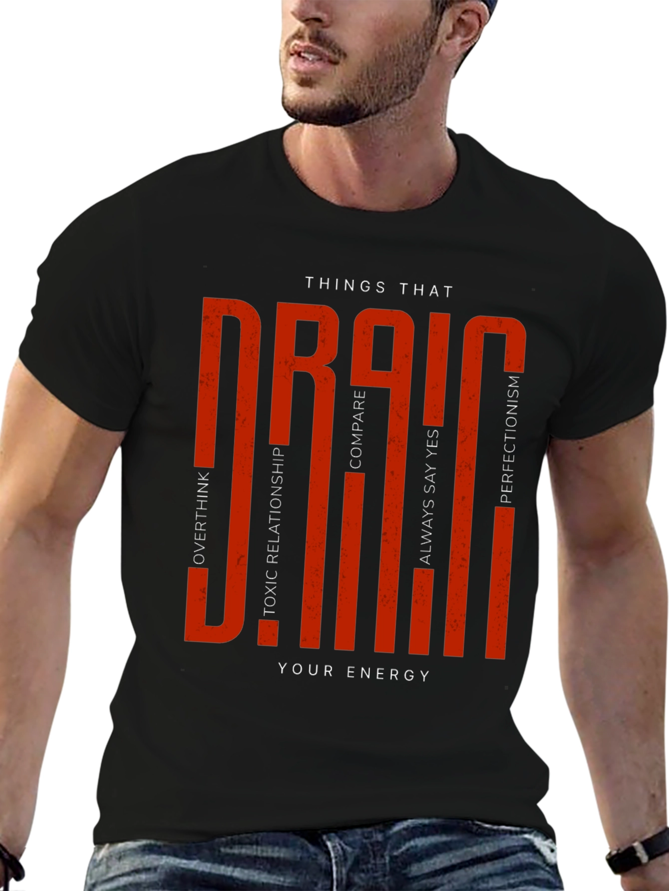 Energy Drain Graphic Tee - Motivational Black T-Shirt