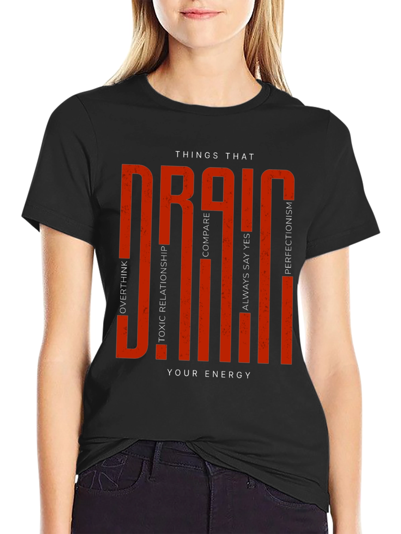 Energy Drain Graphic Tee - Motivational Black T-Shirt