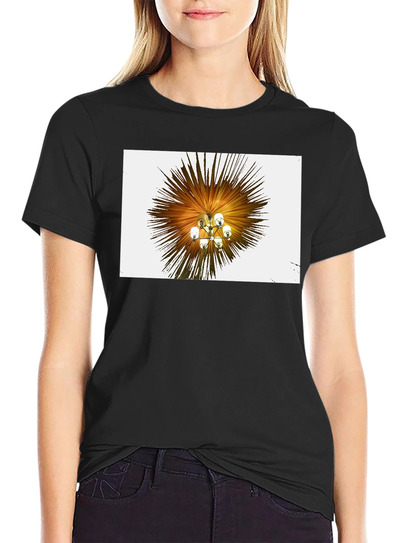 Abstract Chandelier Graphic Tee - Stylish Black T-Shirt