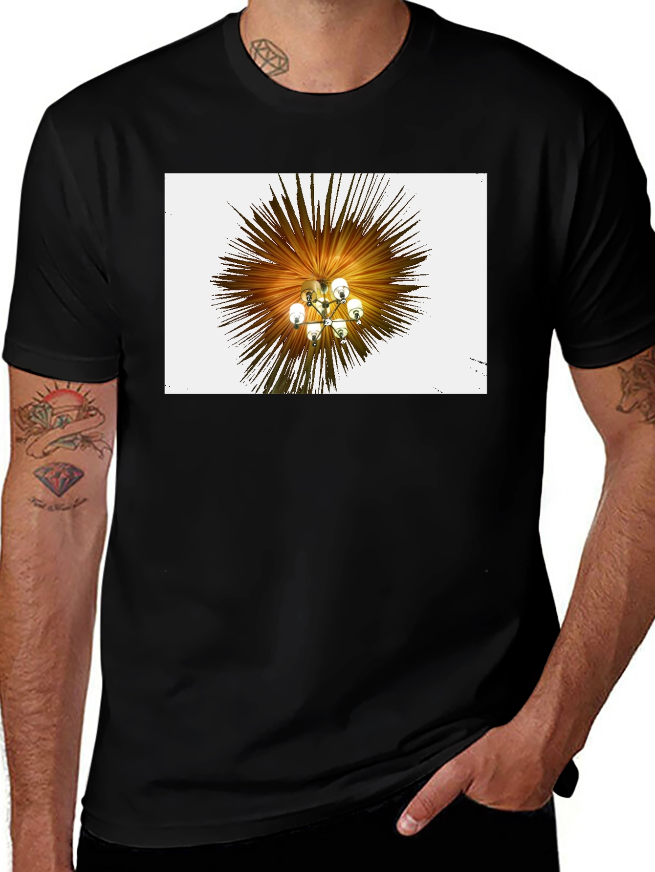 Abstract Chandelier Graphic Tee - Stylish Black T-Shirt