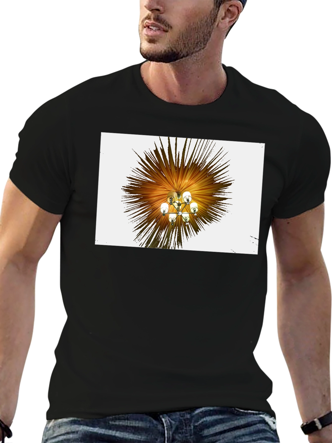 Abstract Chandelier Graphic Tee - Stylish Black T-Shirt