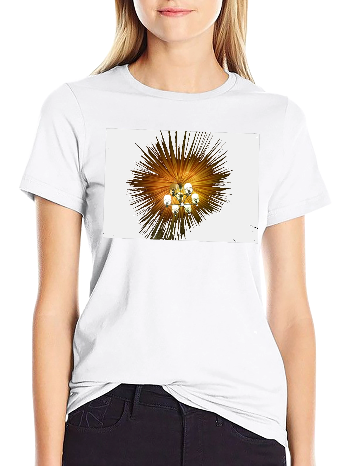 Abstract Chandelier Graphic Tee - Stylish Black T-Shirt