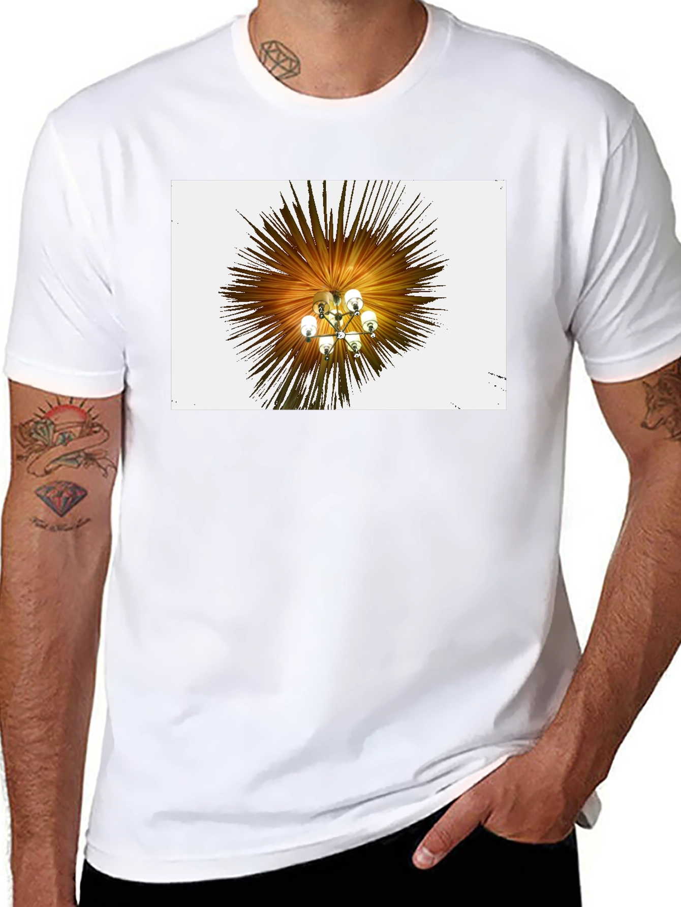 Abstract Chandelier Graphic Tee - Stylish Black T-Shirt
