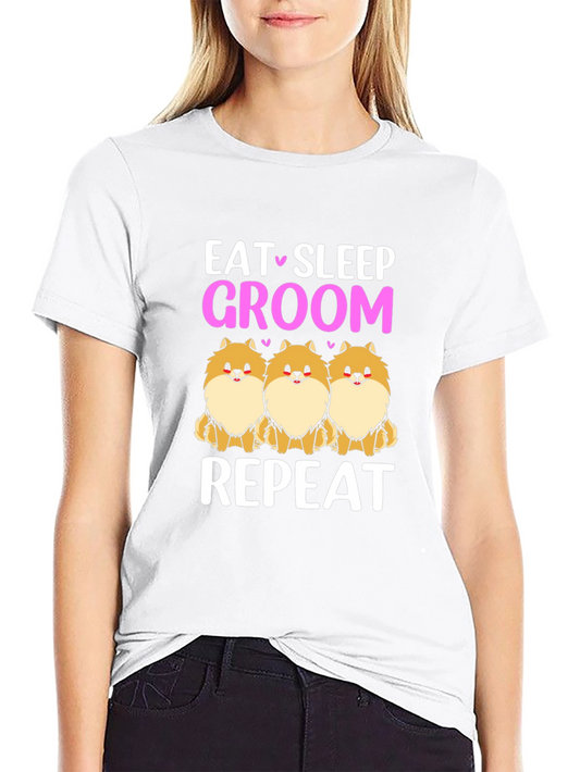 Eat Sleep Groom Repeat T-Shirt - Cute Dog Lover Tee