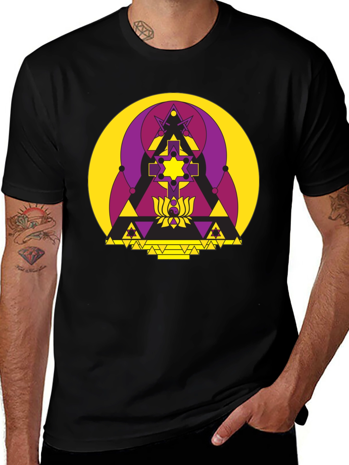 Geometric Symbol Graphic T-Shirt - Black