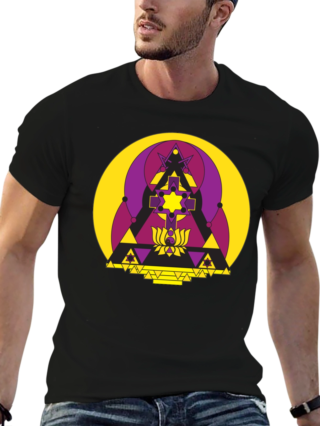 Geometric Symbol Graphic T-Shirt - Black