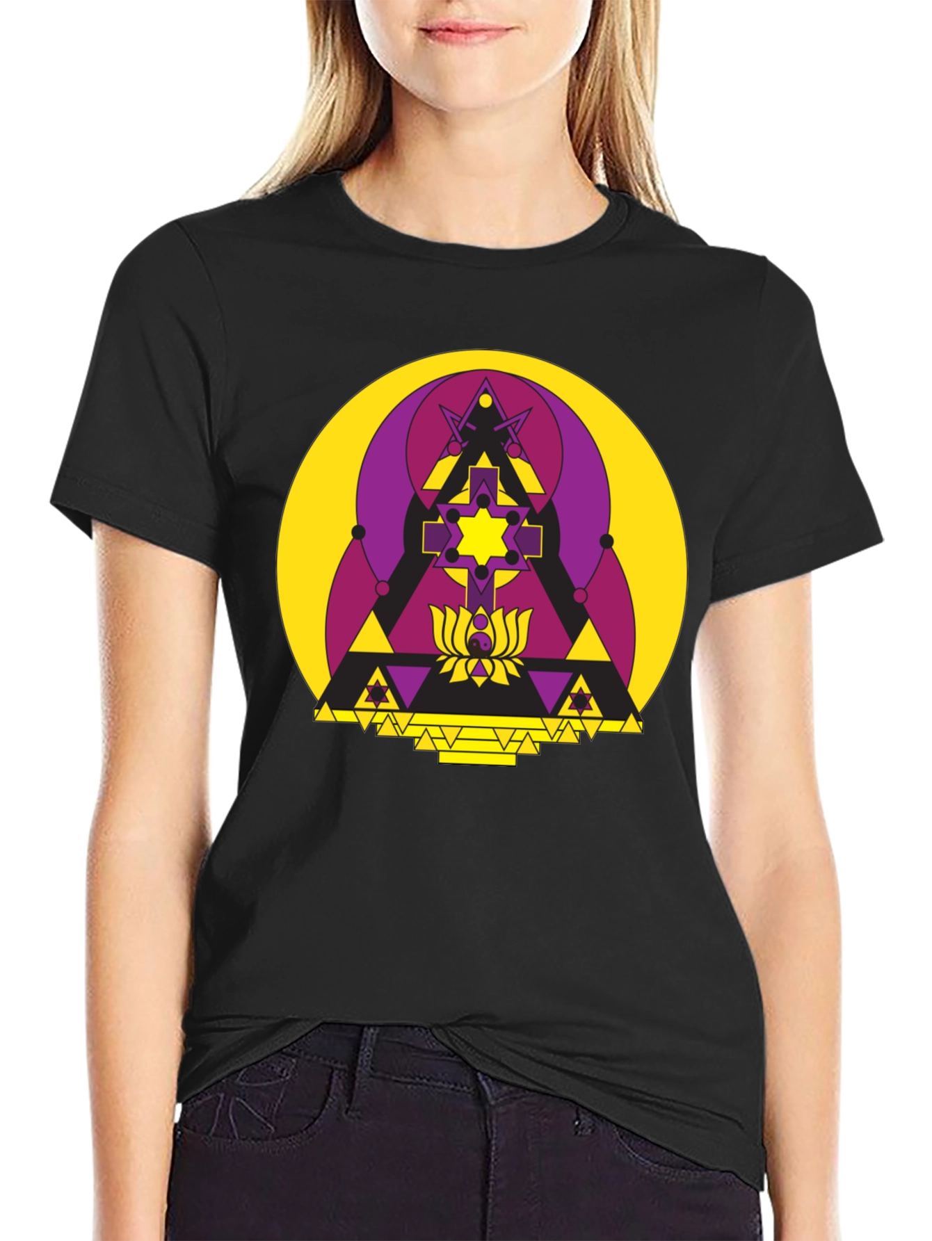 Geometric Symbol Graphic T-Shirt - Black