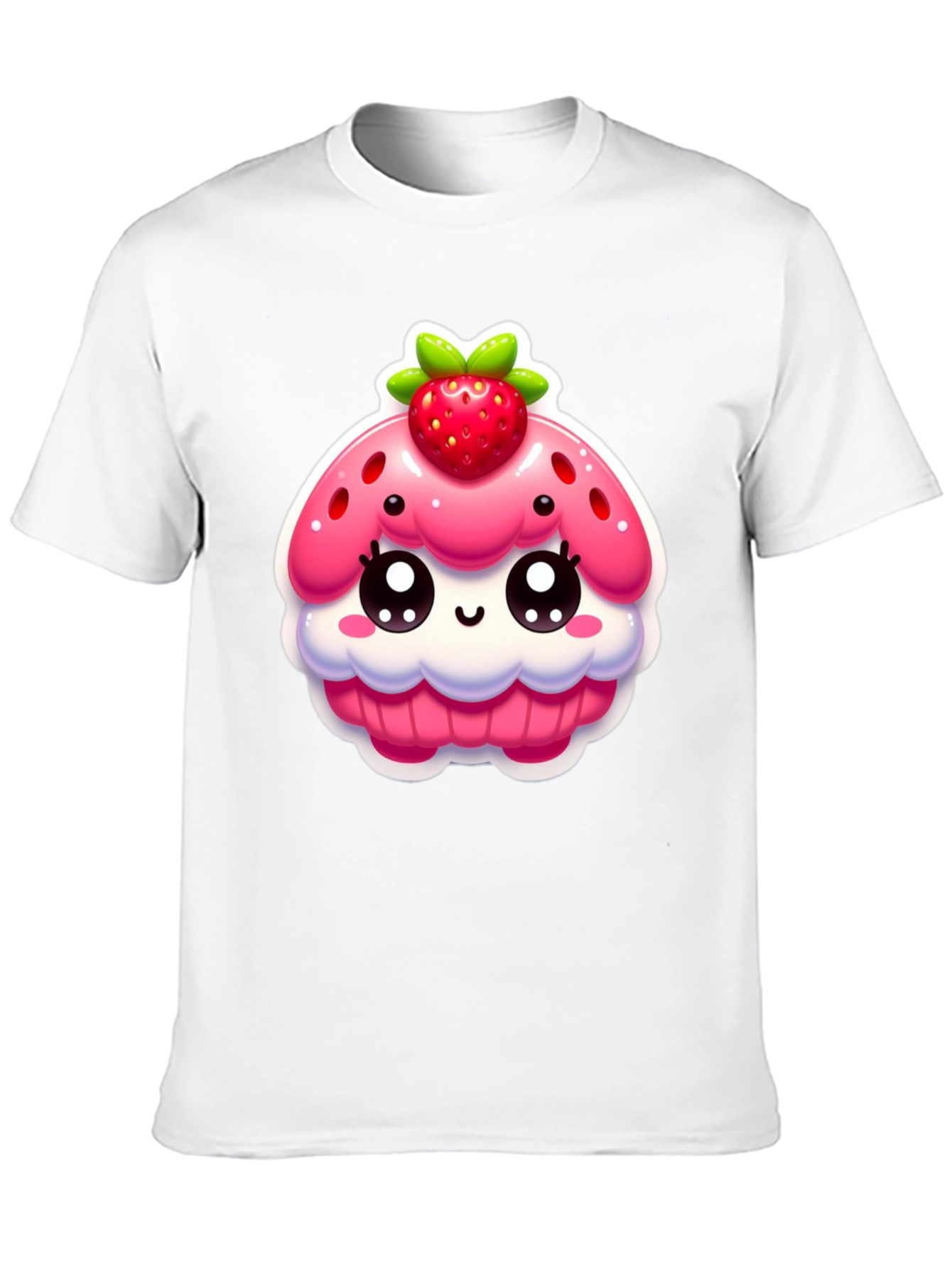 Kawaii Strawberry Cupcake Graphic Tee - Black