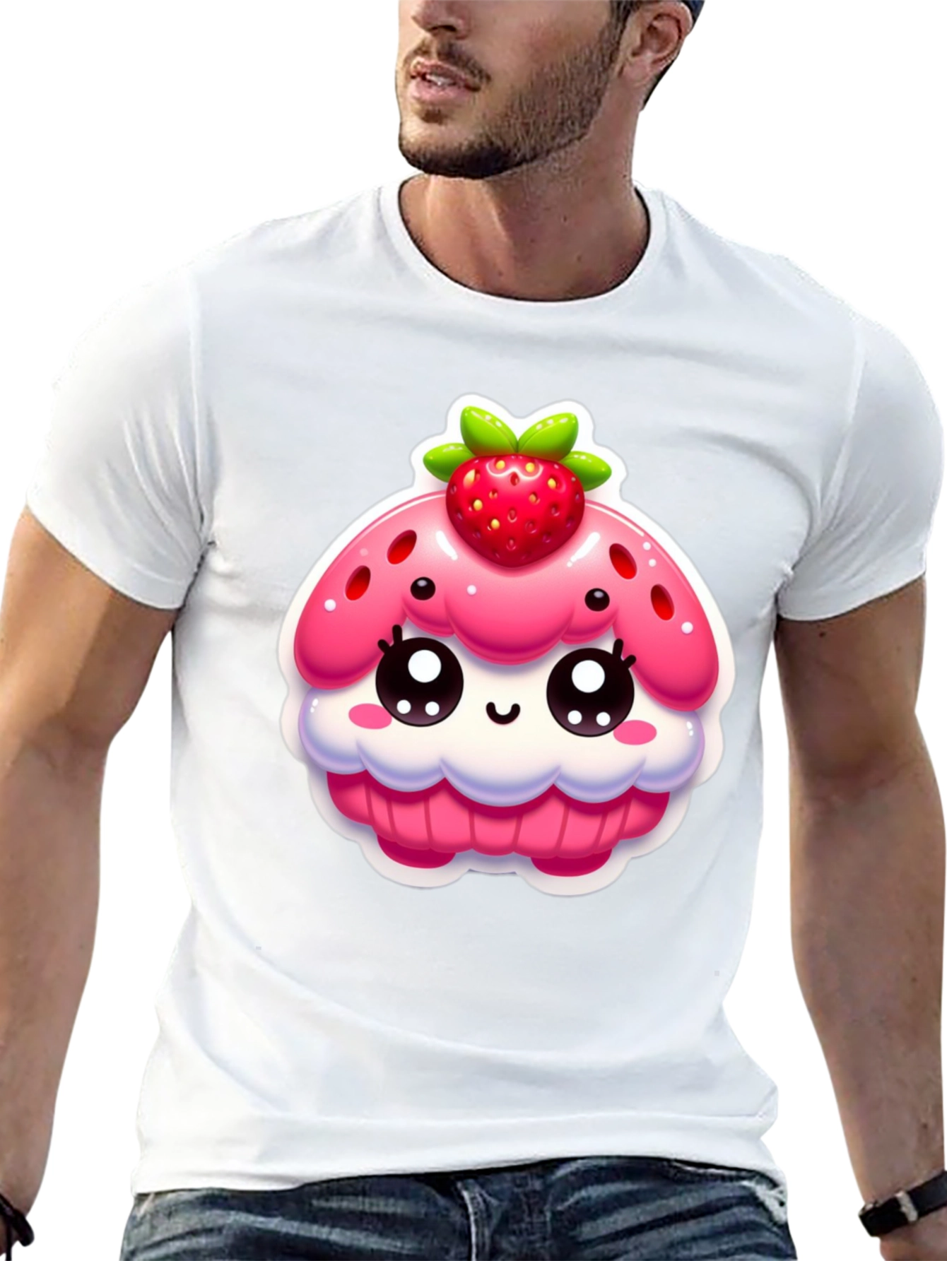 Kawaii Strawberry Cupcake Graphic Tee - Black