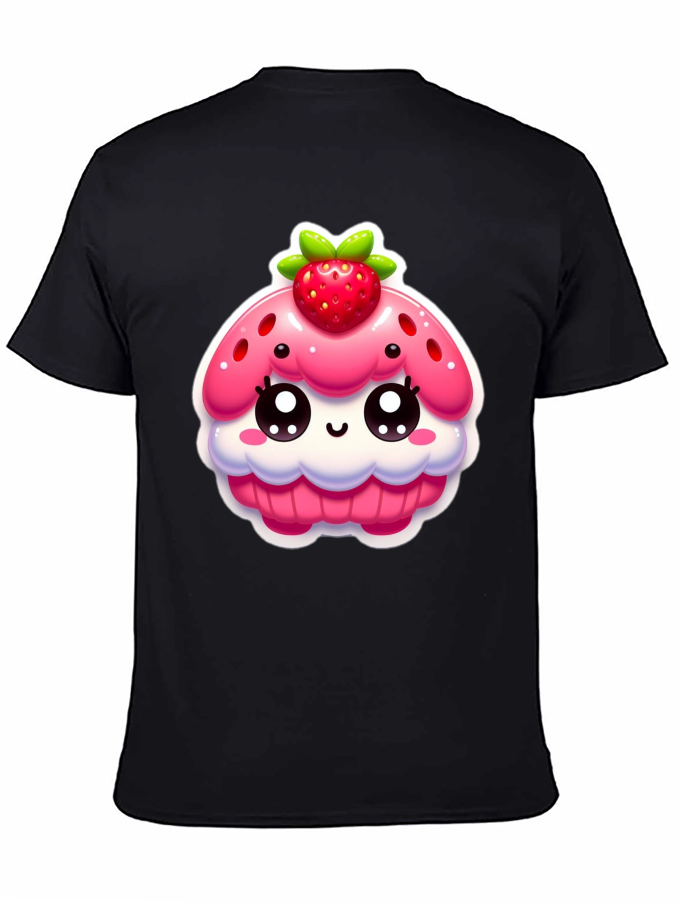 Kawaii Strawberry Cupcake Graphic Tee - Black