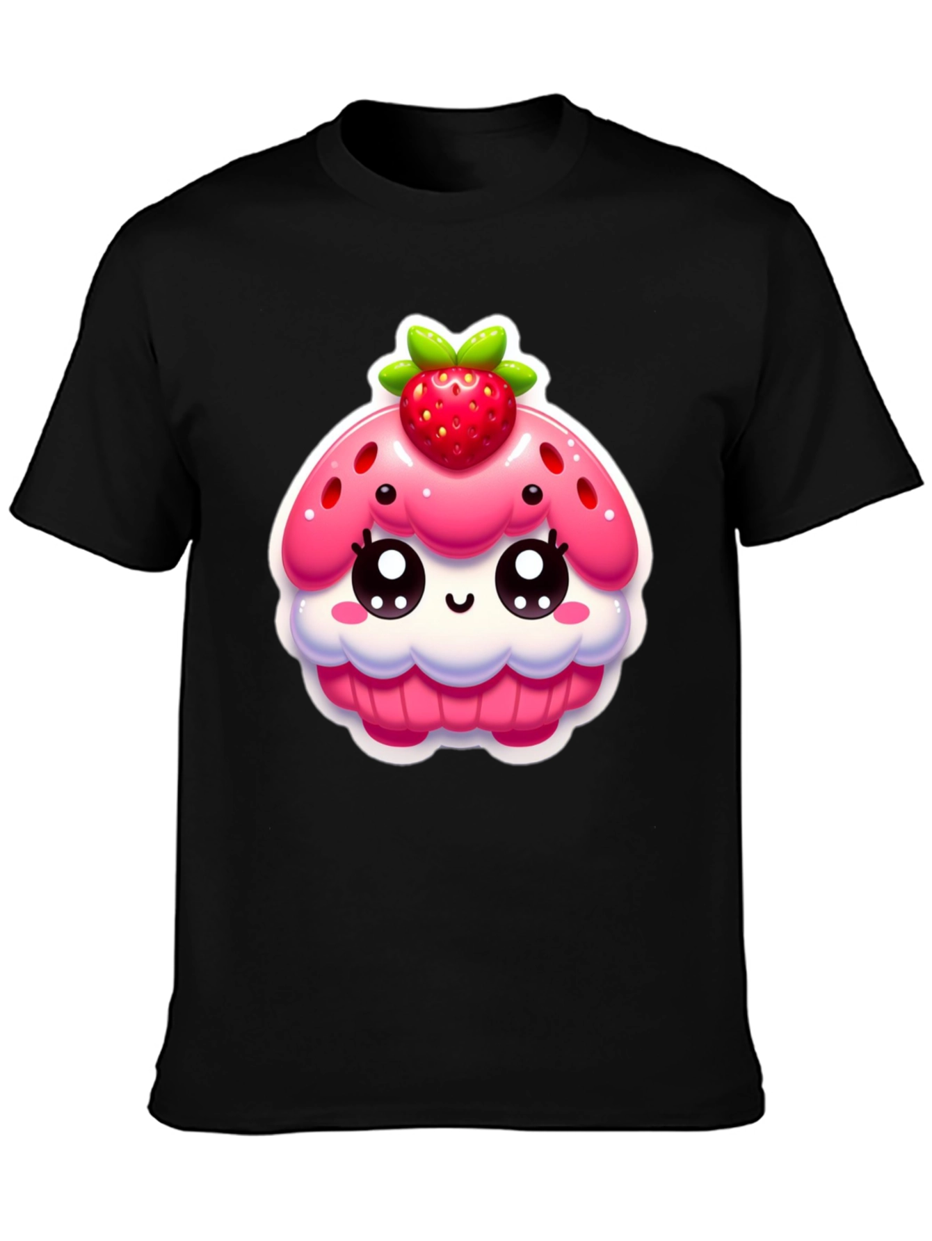 Kawaii Strawberry Cupcake Graphic Tee - Black