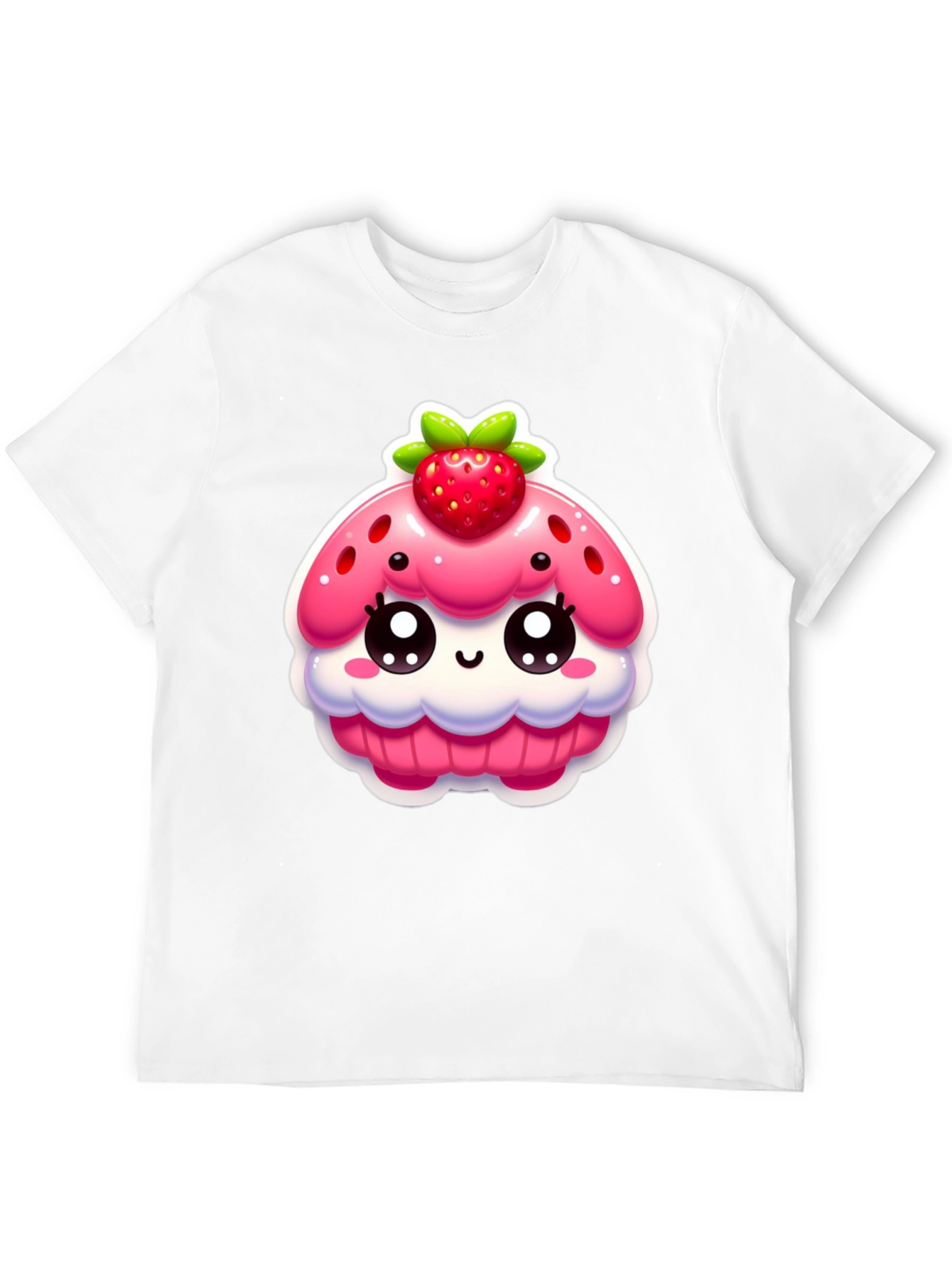 Kawaii Strawberry Cupcake Graphic Tee - Black