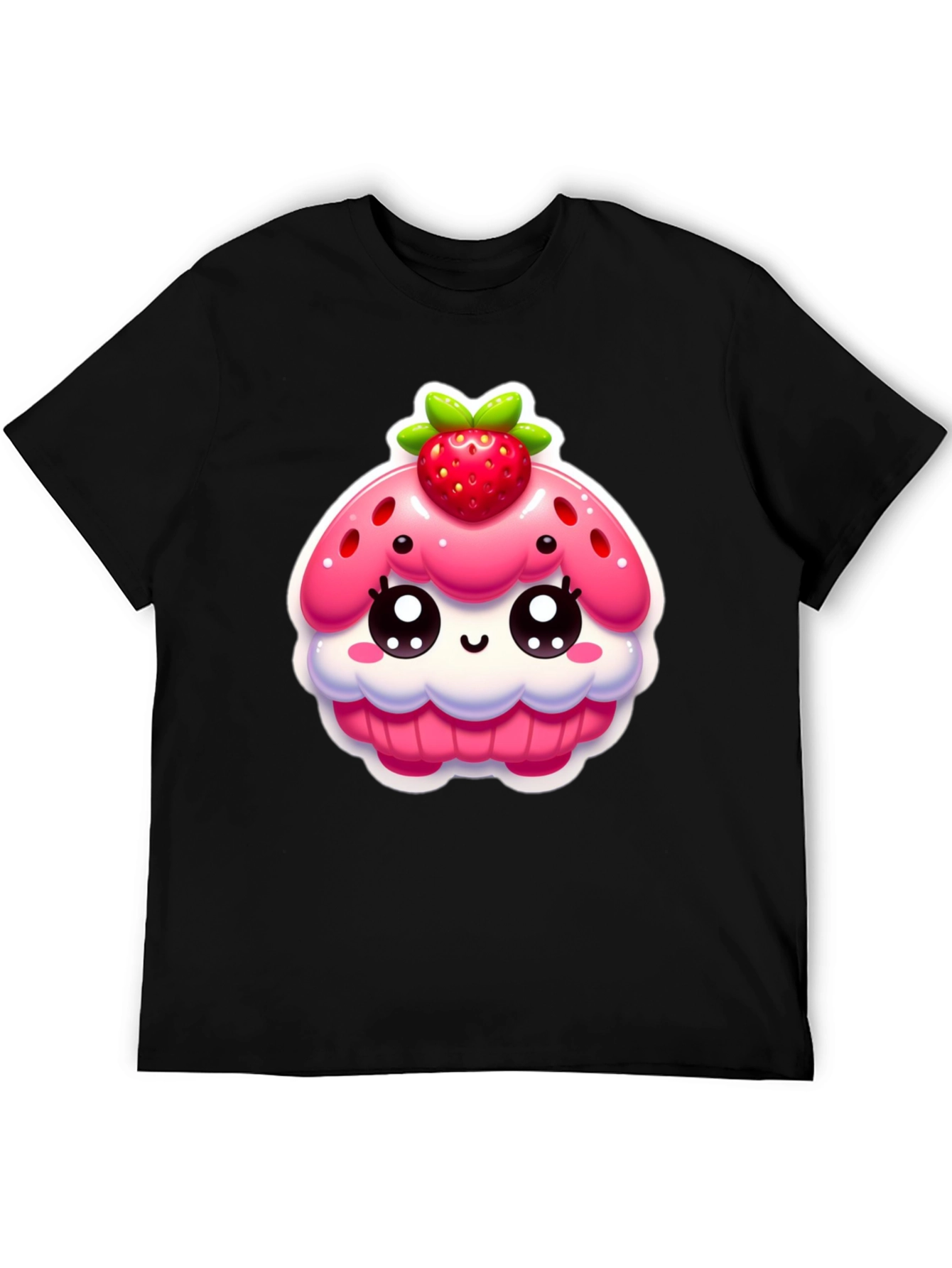 Kawaii Strawberry Cupcake Graphic Tee - Black