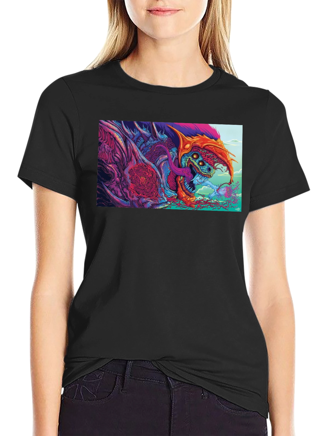 Monster Graphic Print Black T-Shirt