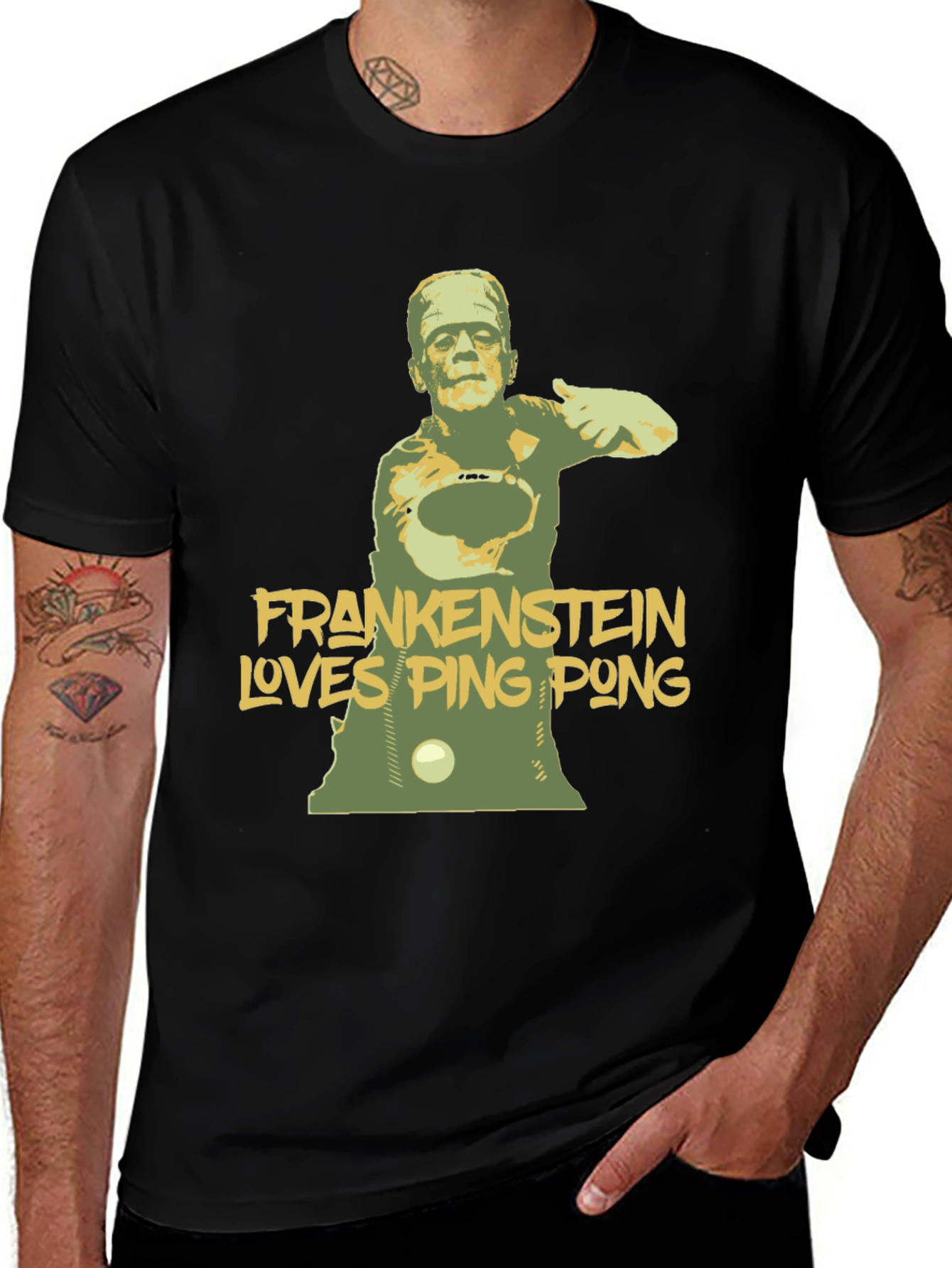 Frankenstein Loves Ping Pong Graphic T-Shirt