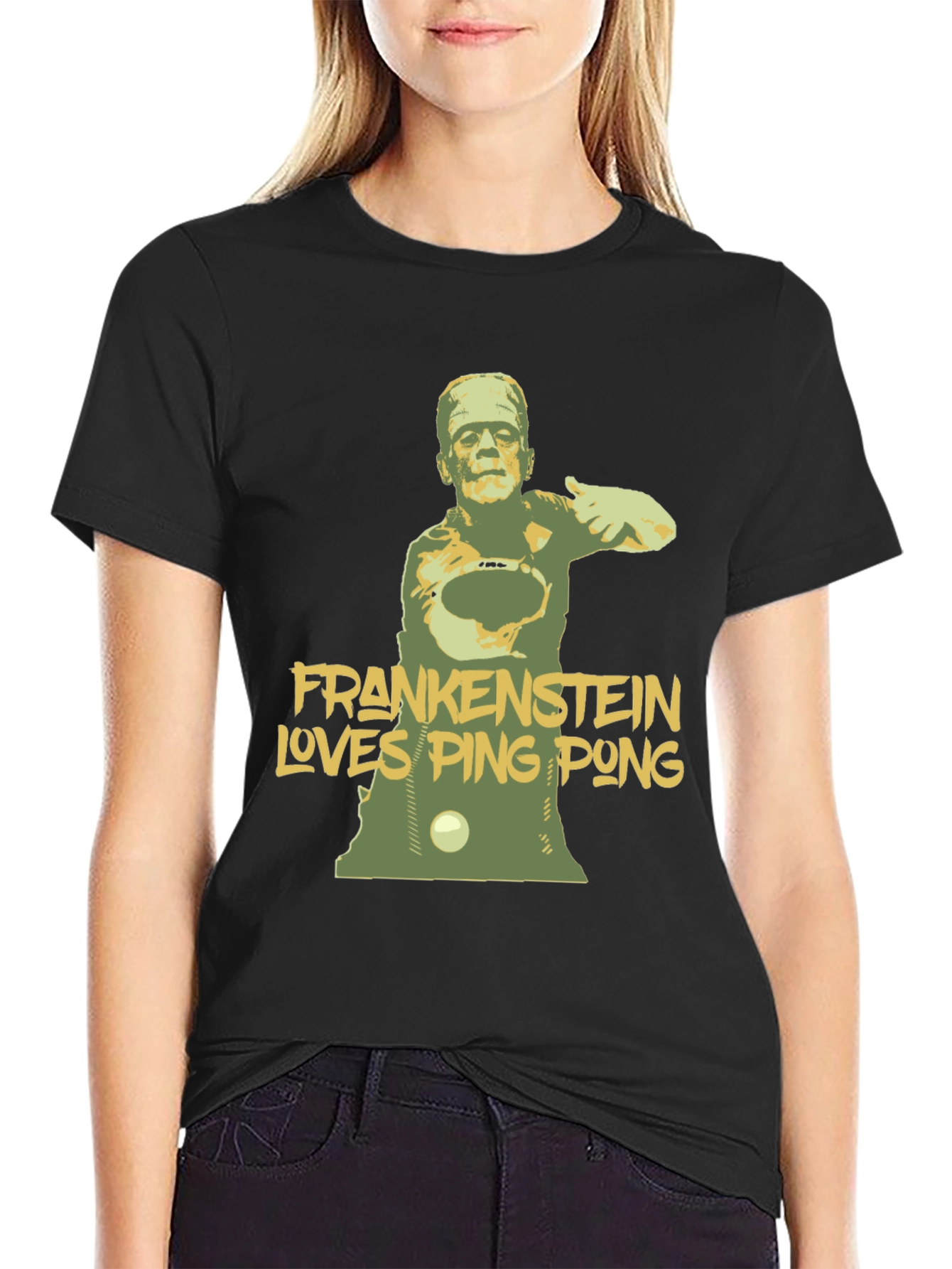Frankenstein Loves Ping Pong Graphic T-Shirt