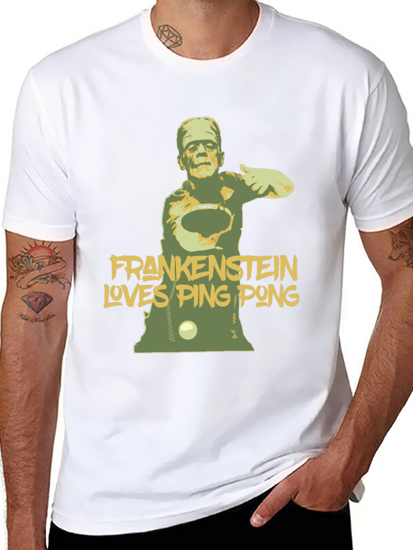 Frankenstein Loves Ping Pong Graphic T-Shirt