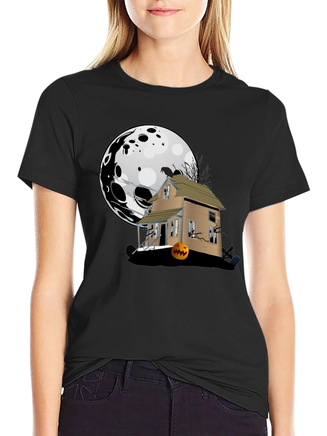Halloween Spooky House Black T-Shirt