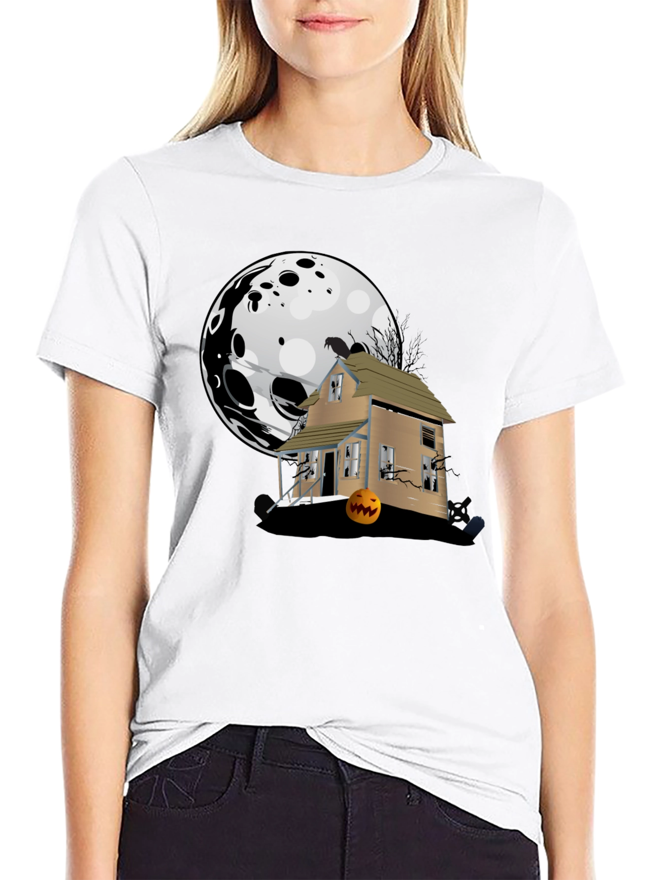 Halloween Spooky House Black T-Shirt