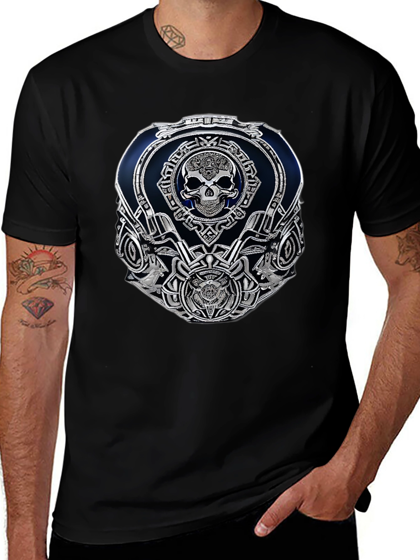 Skull Emblem Graphic Black T-Shirt